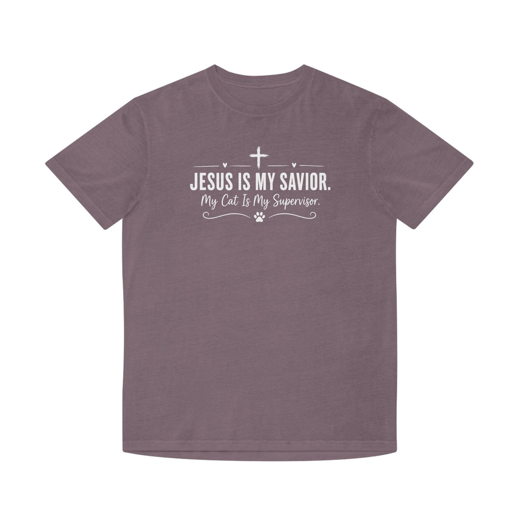 Jesus Is My Savior. My Cat Is My Supervisor. Vintage- Style T-Shirt