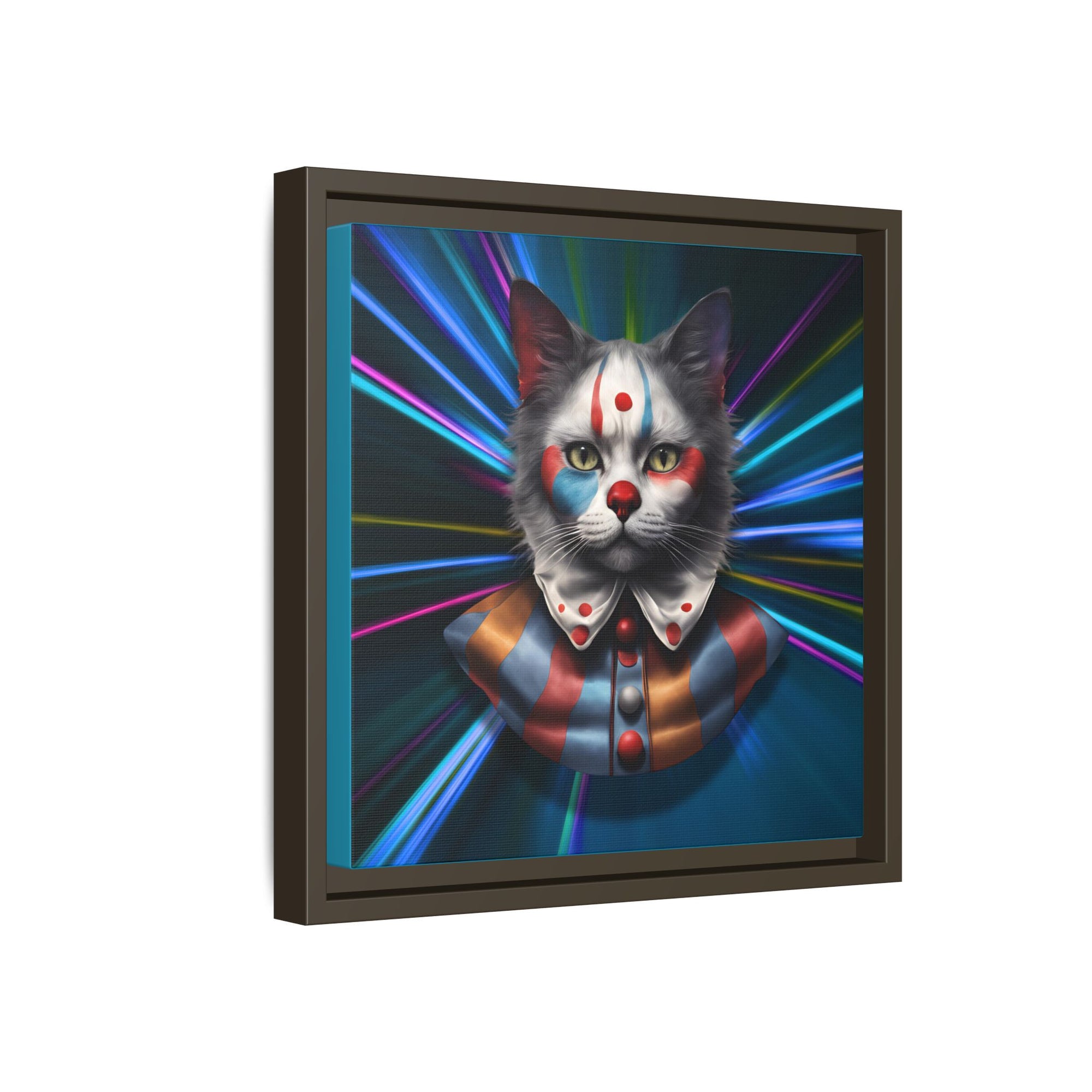 Colorful Cat Clown Framed Canvas Art – Quirky Home Decor for Pet Lovers