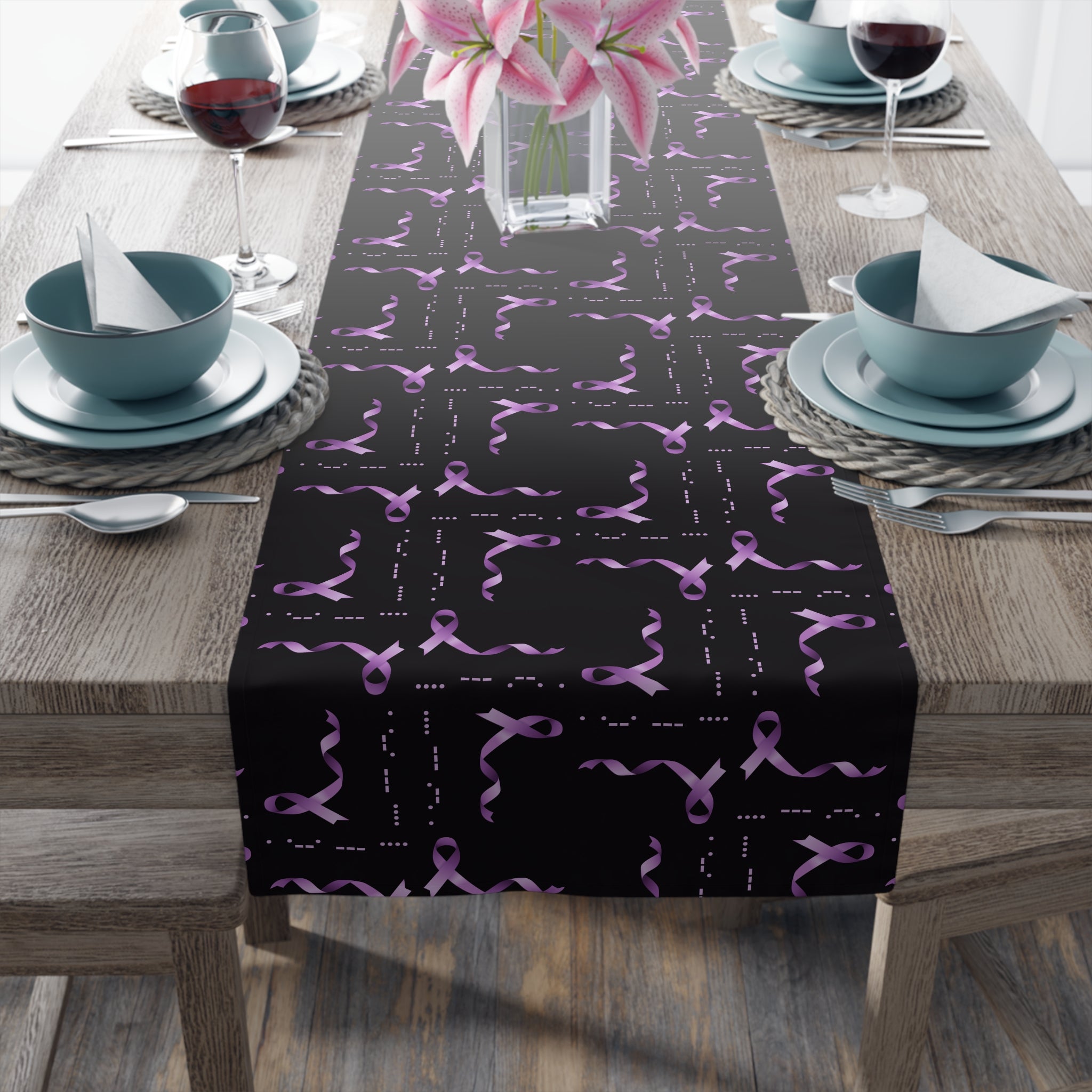 Epilepsy Awareness “HOPE” Morse Code Table Runner – Purple Ribbon Design