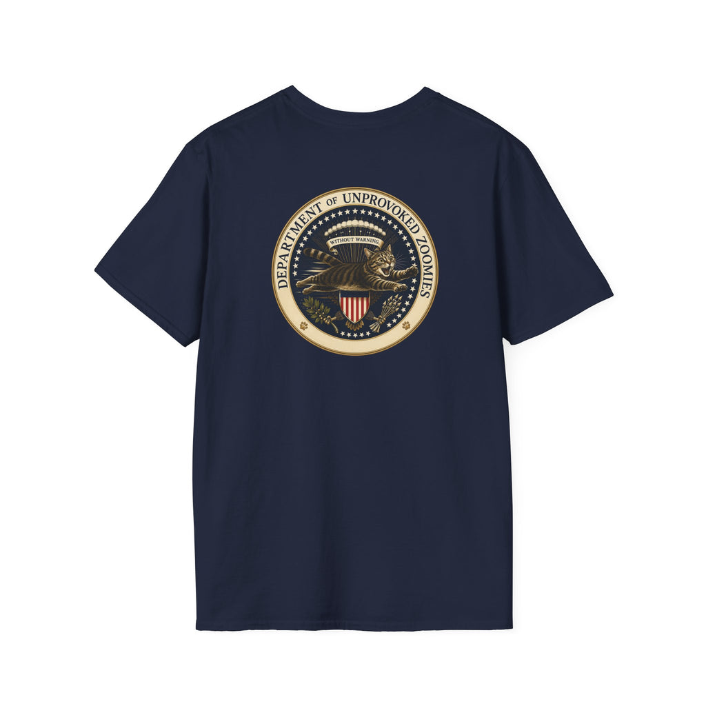 Department of Unprovoked Zoomies Cat T-Shirt | Faux Government Seal Tee