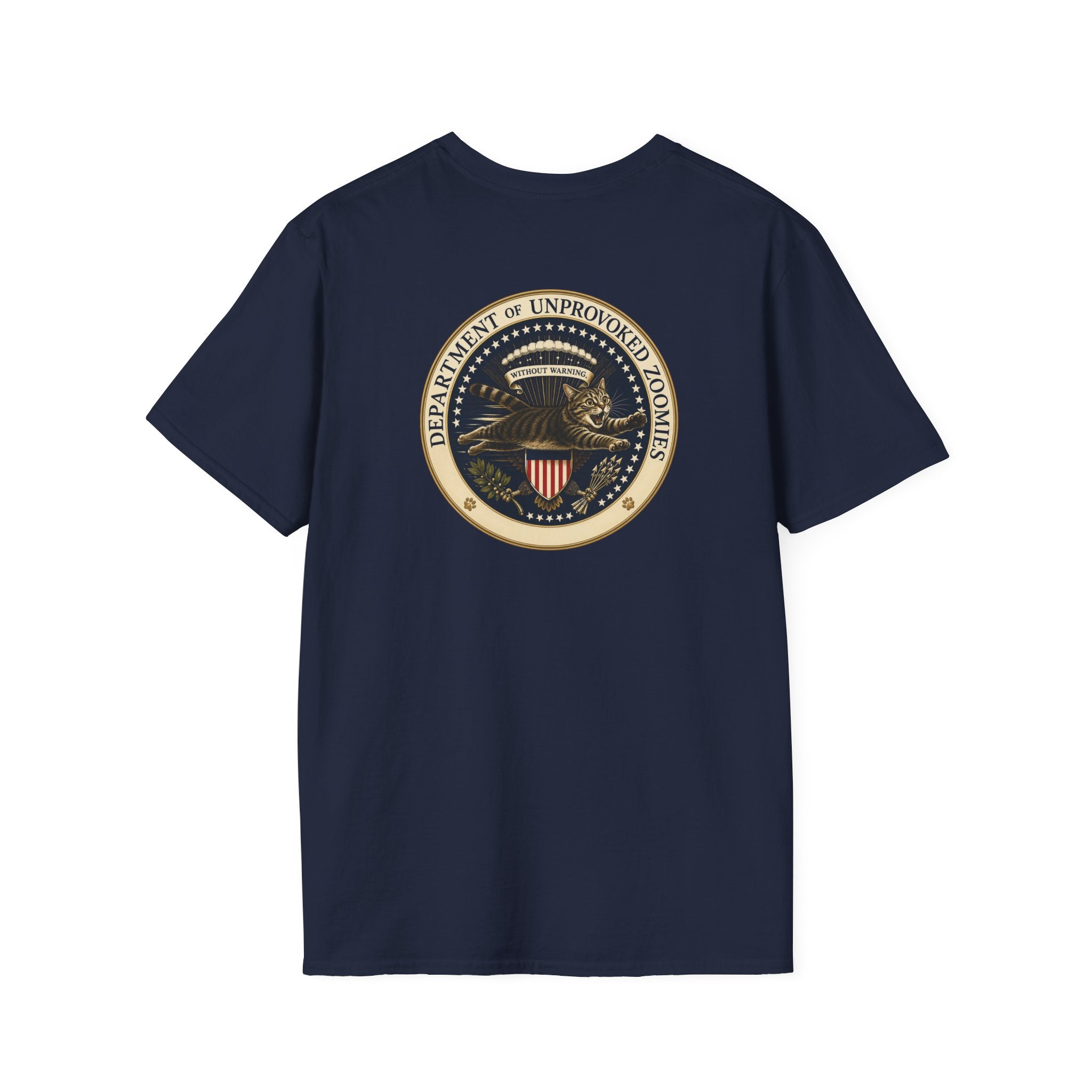 Department of Unprovoked Zoomies Cat T-Shirt | Faux Government Seal Tee