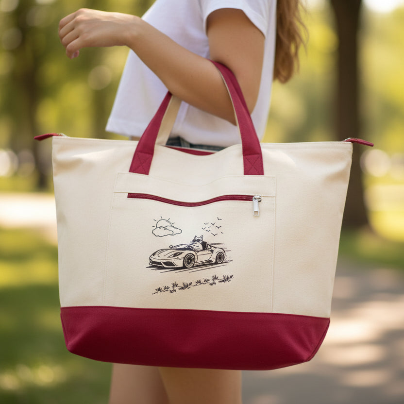 Wander Road Canvas Tote Bag – Heavyweight Zippered Cotton Market Tote