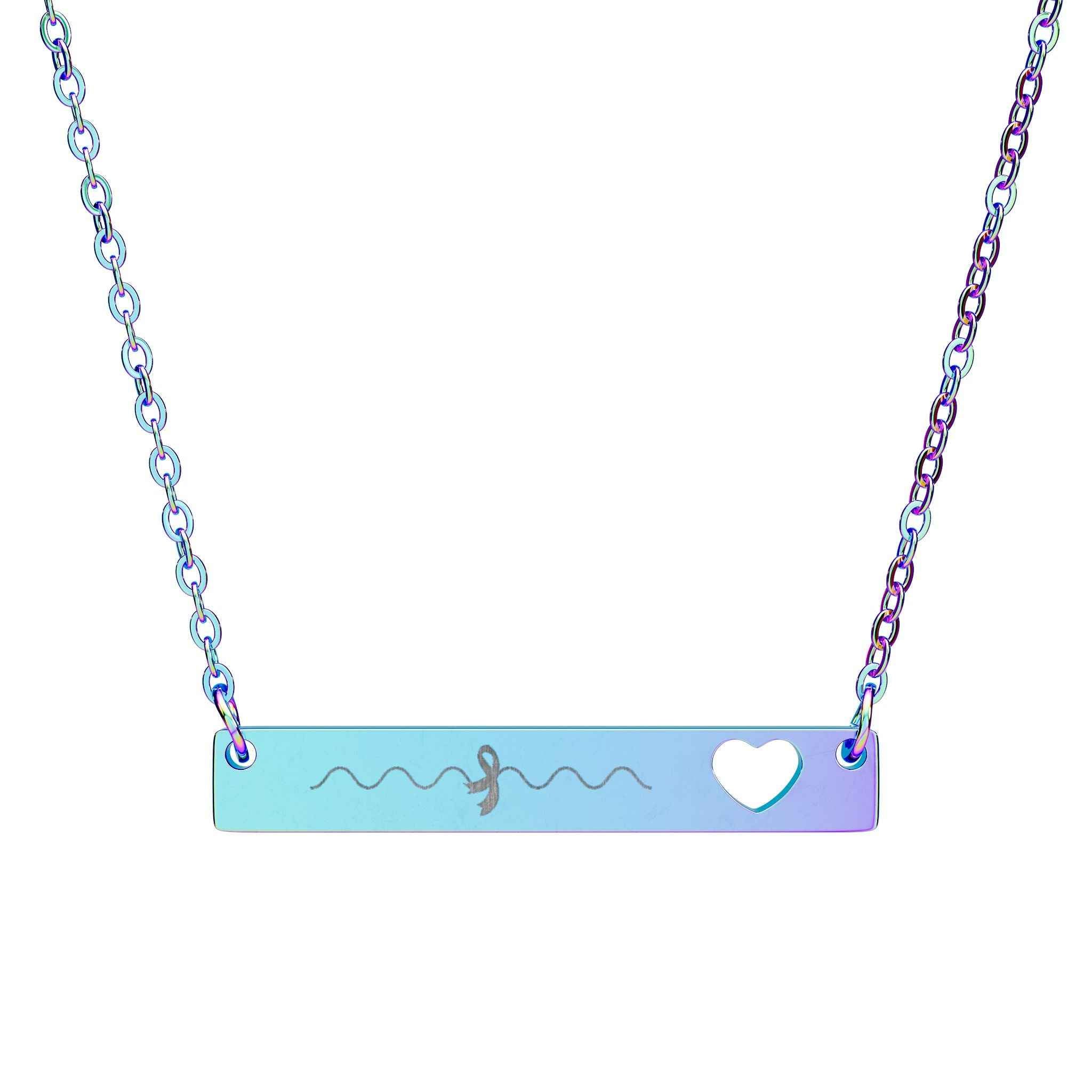 Epilepsy Awareness Bar Necklace — Smooth Wave with Ribbon & Cutout Heart