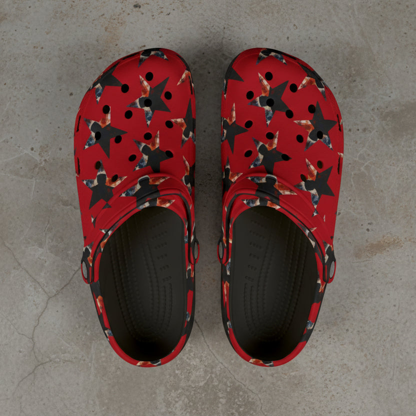 Red Presidential Silhouette Star EVA Clogs – Lightweight Statement Slip-Ons