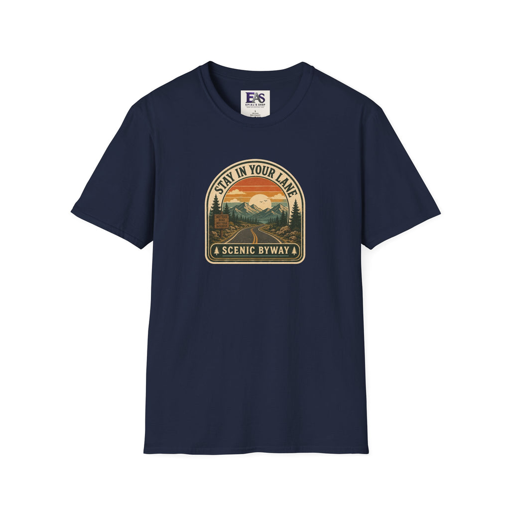 Stay in Your Lane Scenic Byway Unisex T-Shirt | Retro Road Trip Graphic Tee
