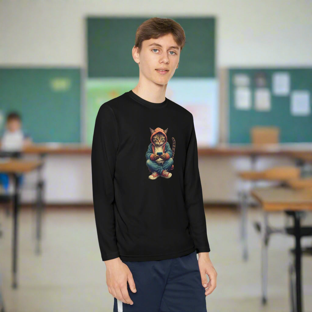 Popular Cat Lover's Youth Long Sleeve Tee, Cute Cat Apparel