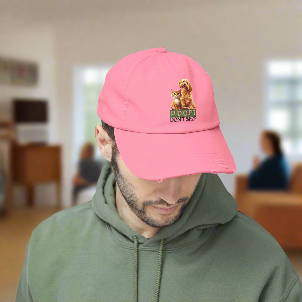 Adopt Don't Shop Distressed Cap, Pet Lover Hat