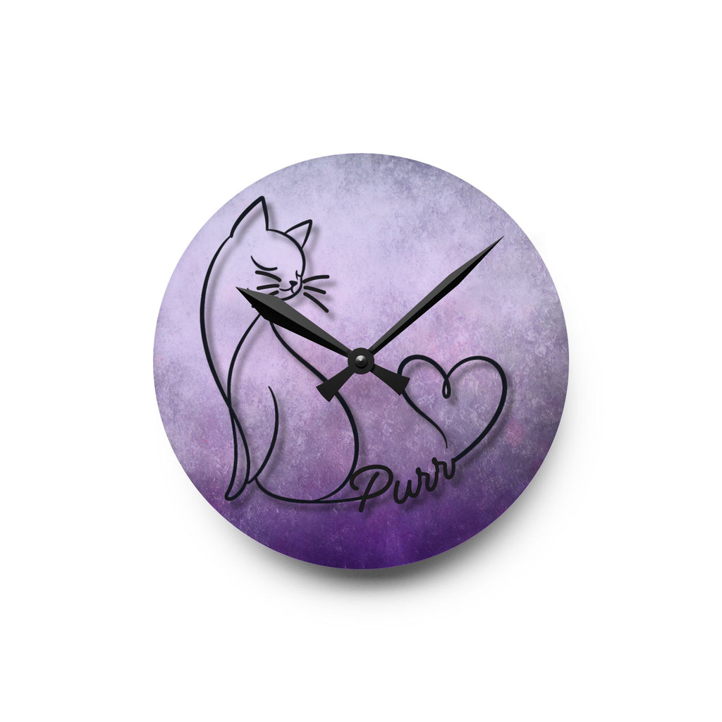 Purr Cat Heart Acrylic Wall Clock – Minimalist Cat Lover Decor