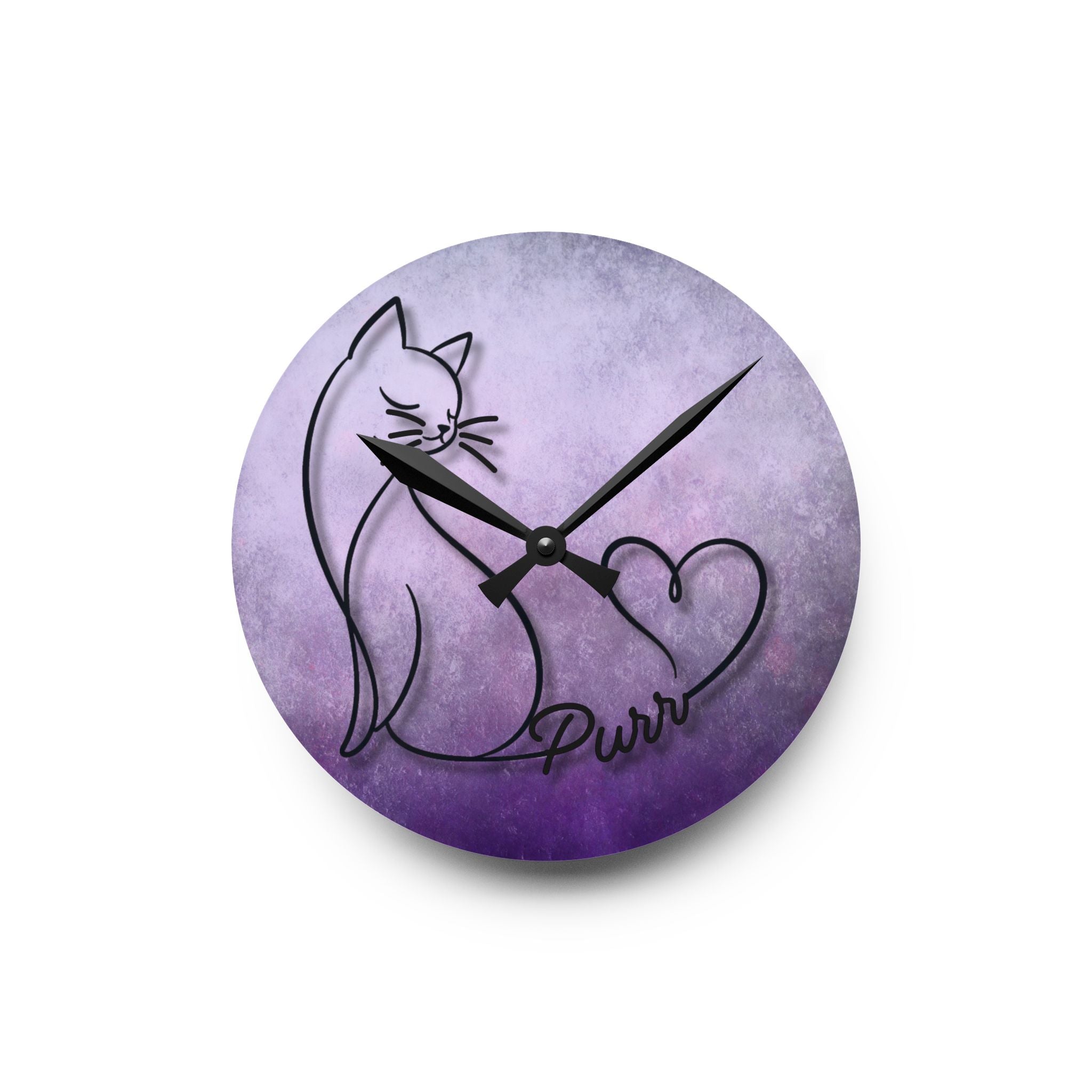 Purr Cat Heart Acrylic Wall Clock – Minimalist Cat Lover Decor