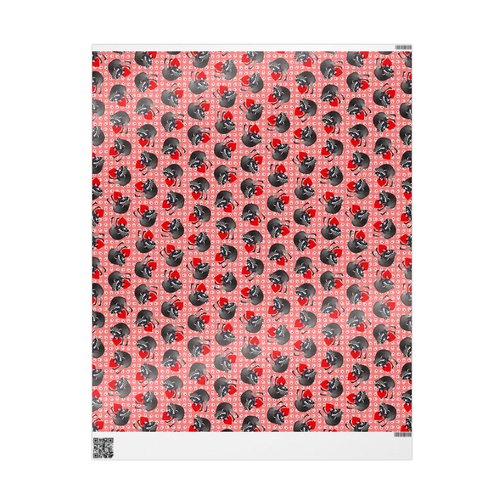 Jimothy's Love & Mischief Gift Wrapping Paper | Raccoon Hearts & Paw Prints