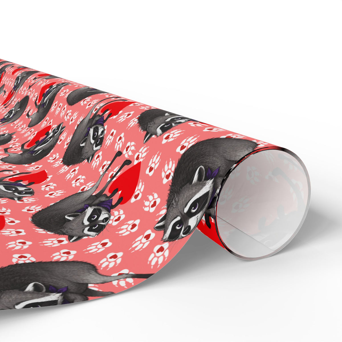 Jimothy's Love & Mischief Gift Wrapping Paper | Raccoon Hearts & Paw Prints