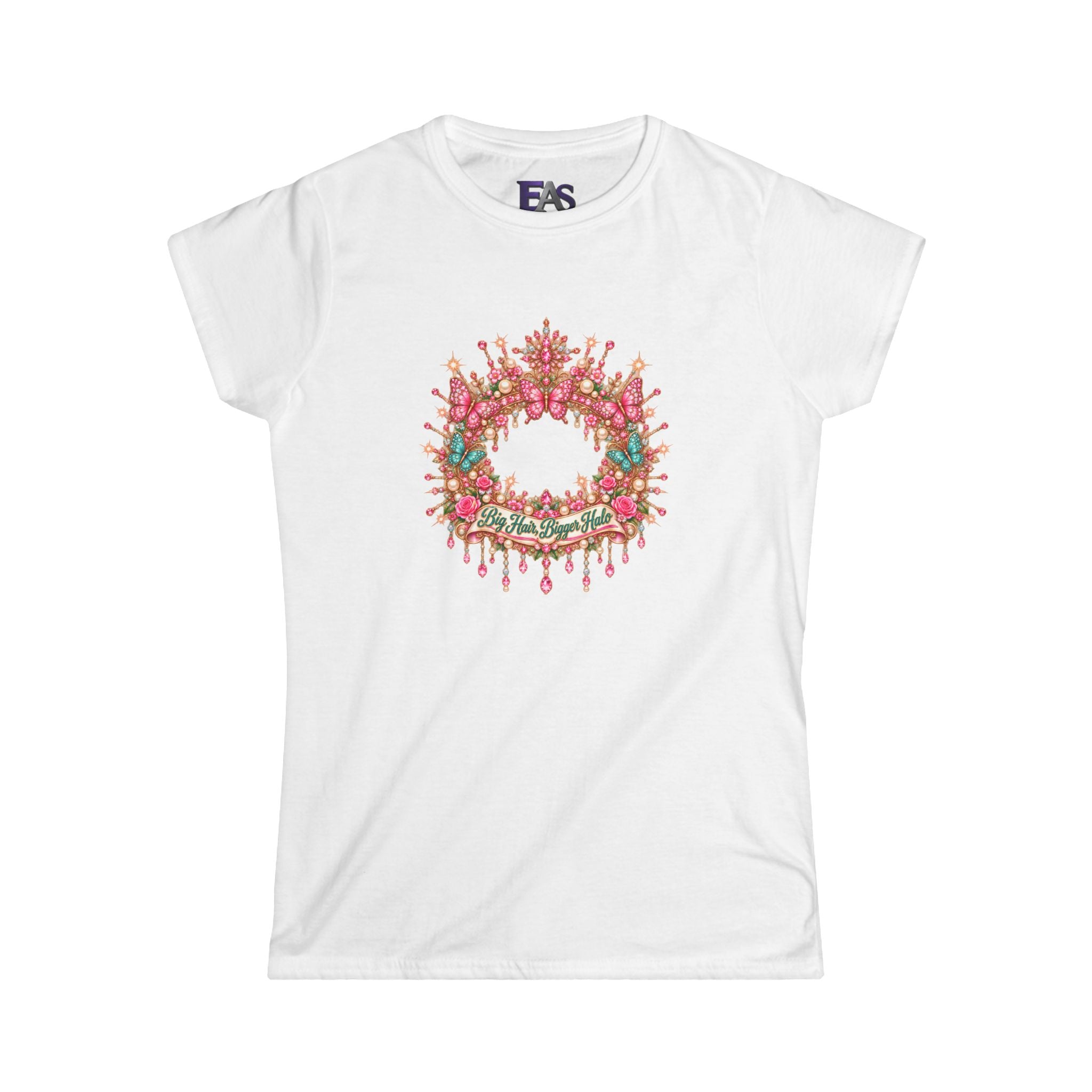 Big Hair, Bigger Halo Women’s T-Shirt | Country Glam Butterfly Tee | Heaven-Inspired Rhinestone Shirt