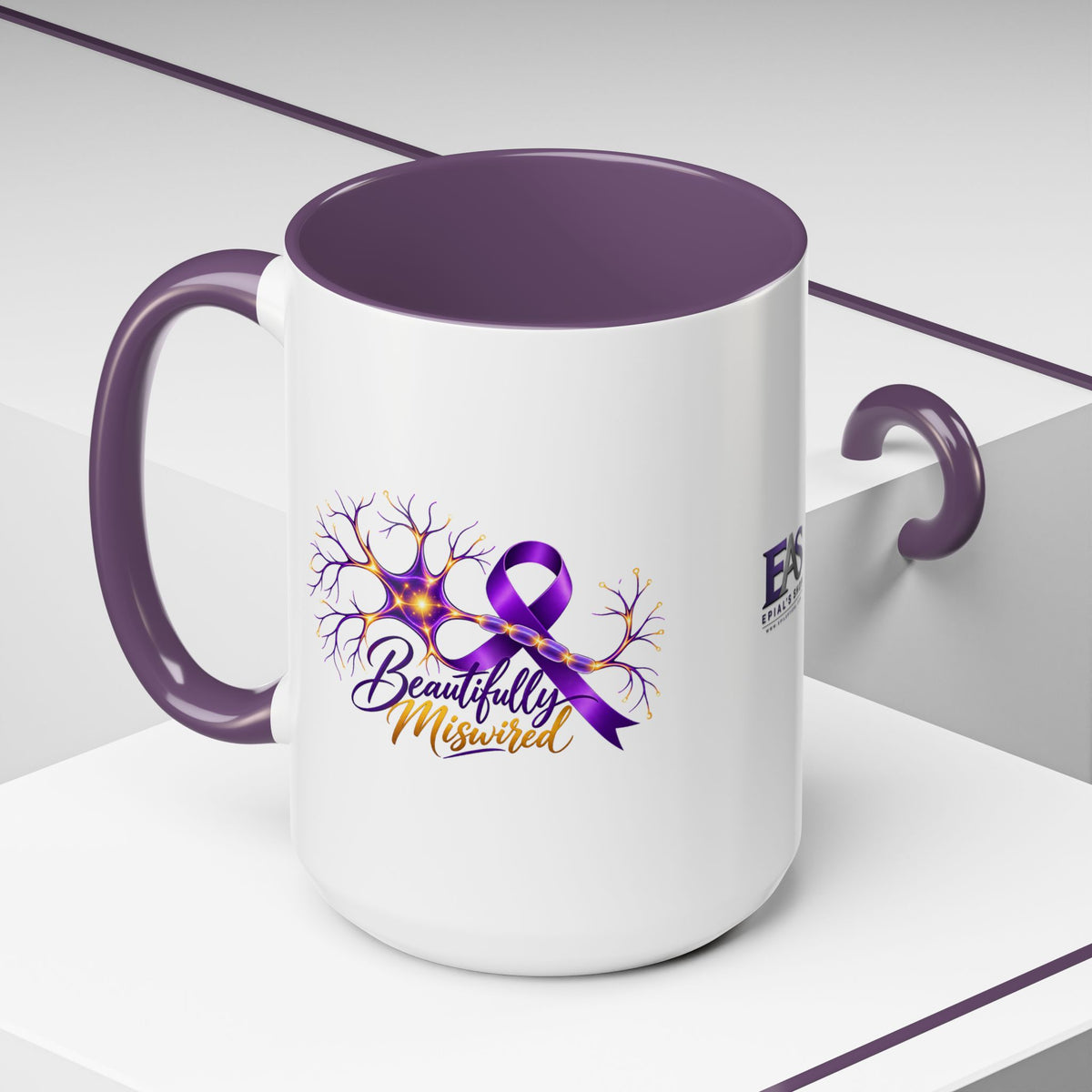 Beautifully Miswired Epilepsy Awareness Ceramic Mug | Purple Ribbon & Neuron Design (11/15oz)