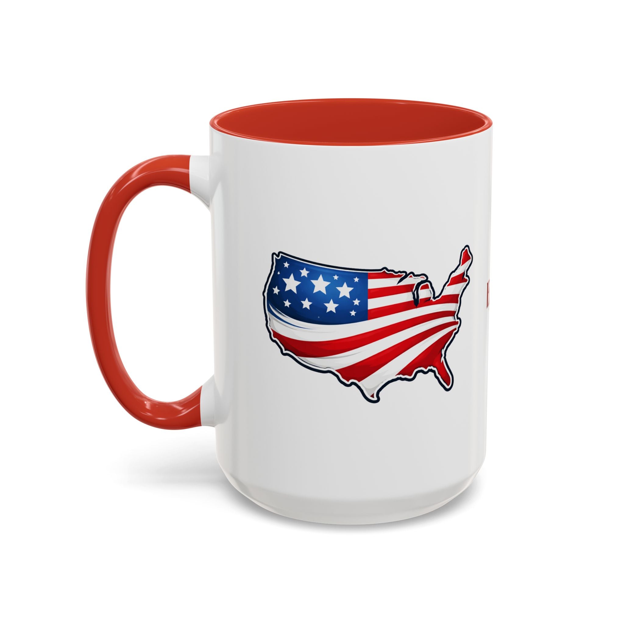 USA Map Patriotic Coffee Mug | Red Handle & Interior