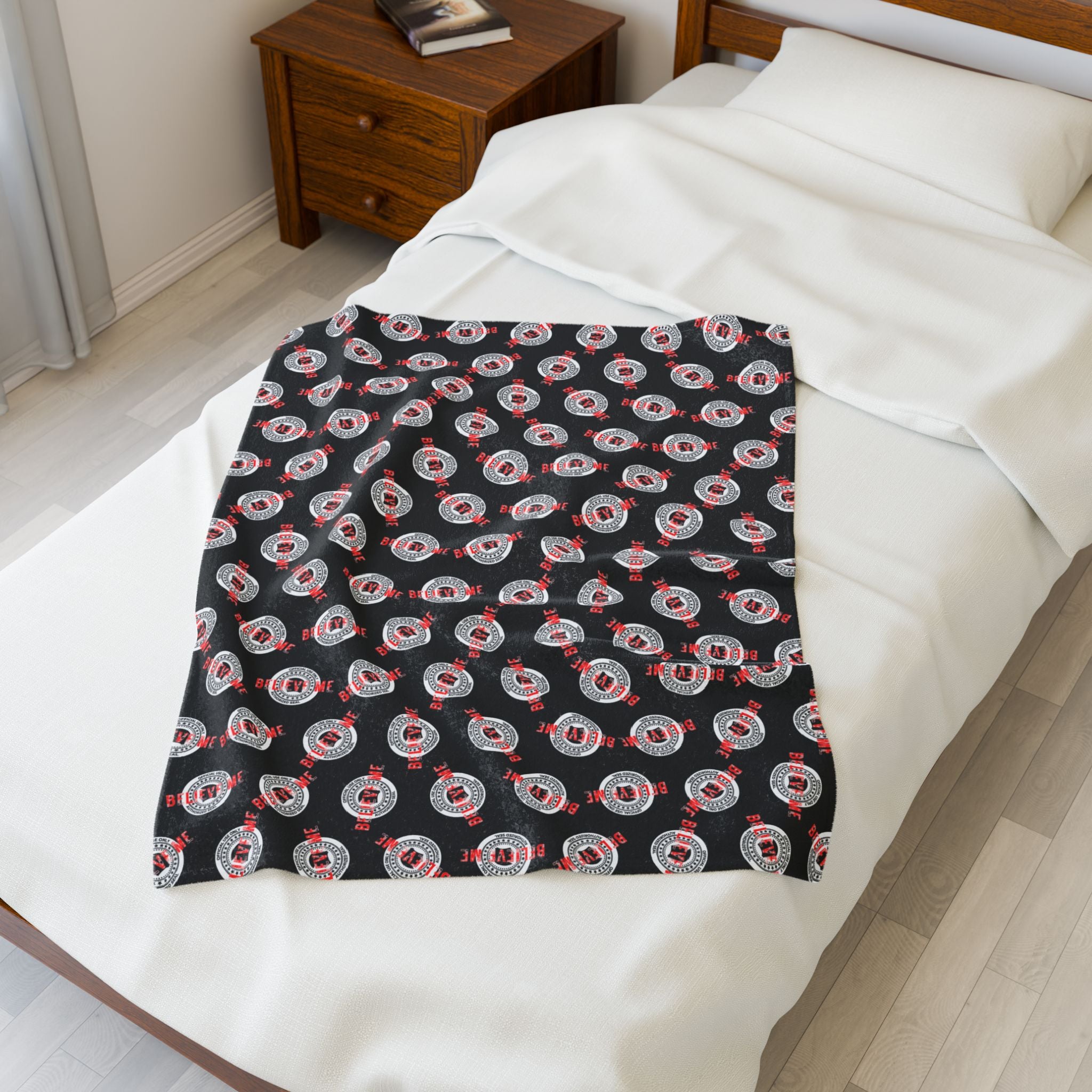 “Believe Me” Official Seal Velveteen Blanket – Political Parody Throw