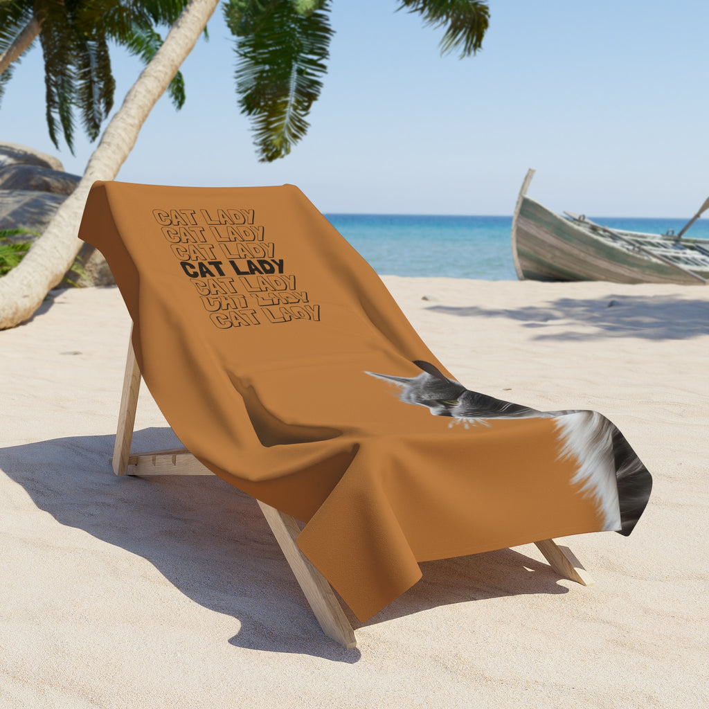 Cat Lady Tan Beach Towel