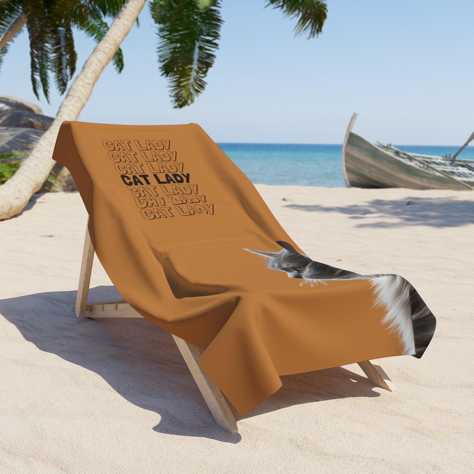 Cat Lady Tan Beach Towel