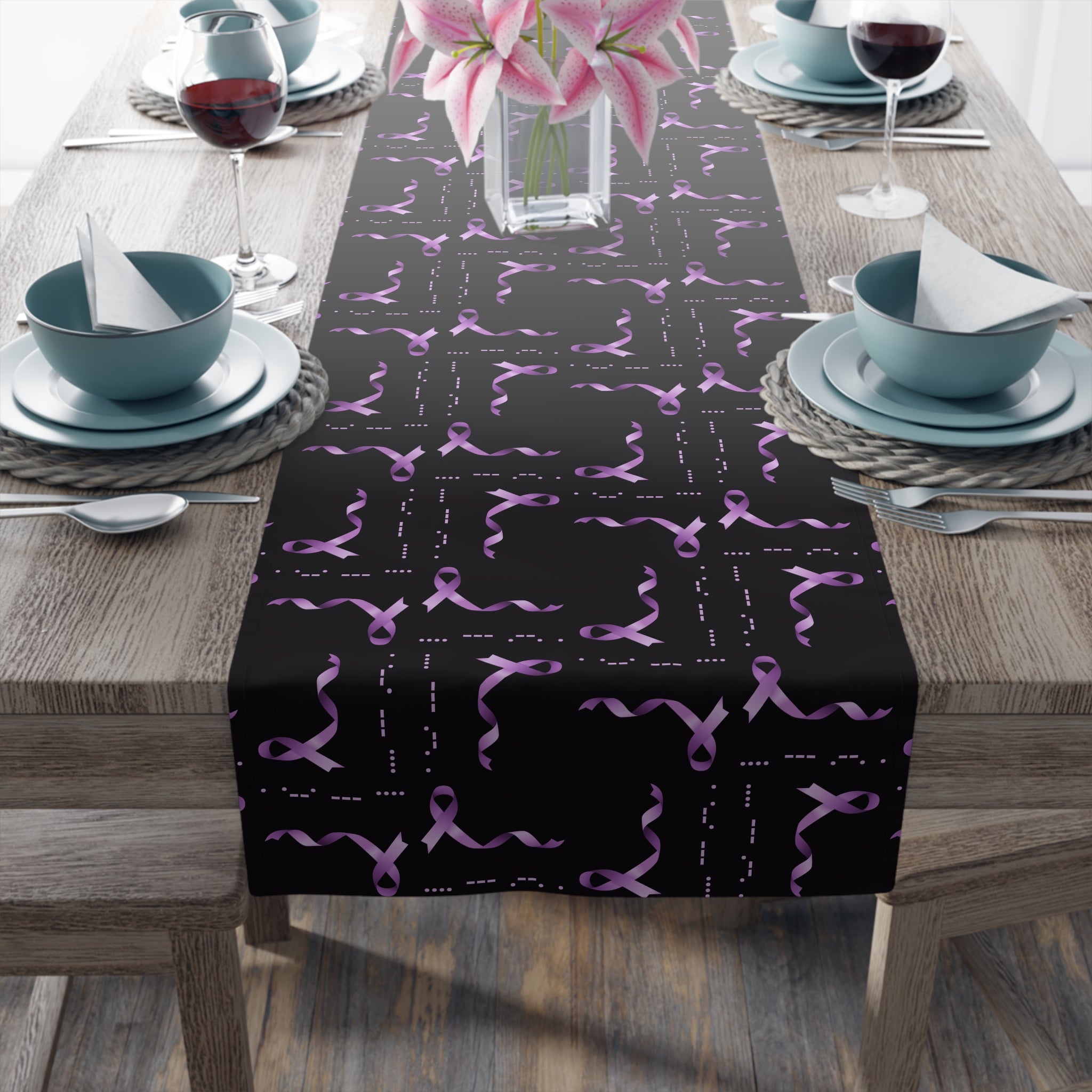 Epilepsy Awareness “HOPE” Morse Code Table Runner – Purple Ribbon Design