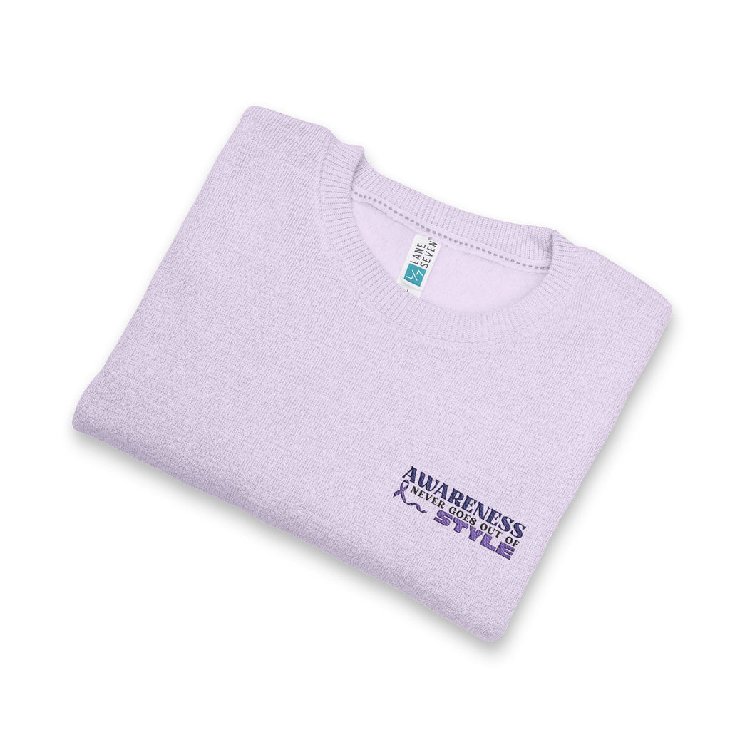 “Awareness Never Goes Out of Style” Embroidered Crewneck – Light Purple
