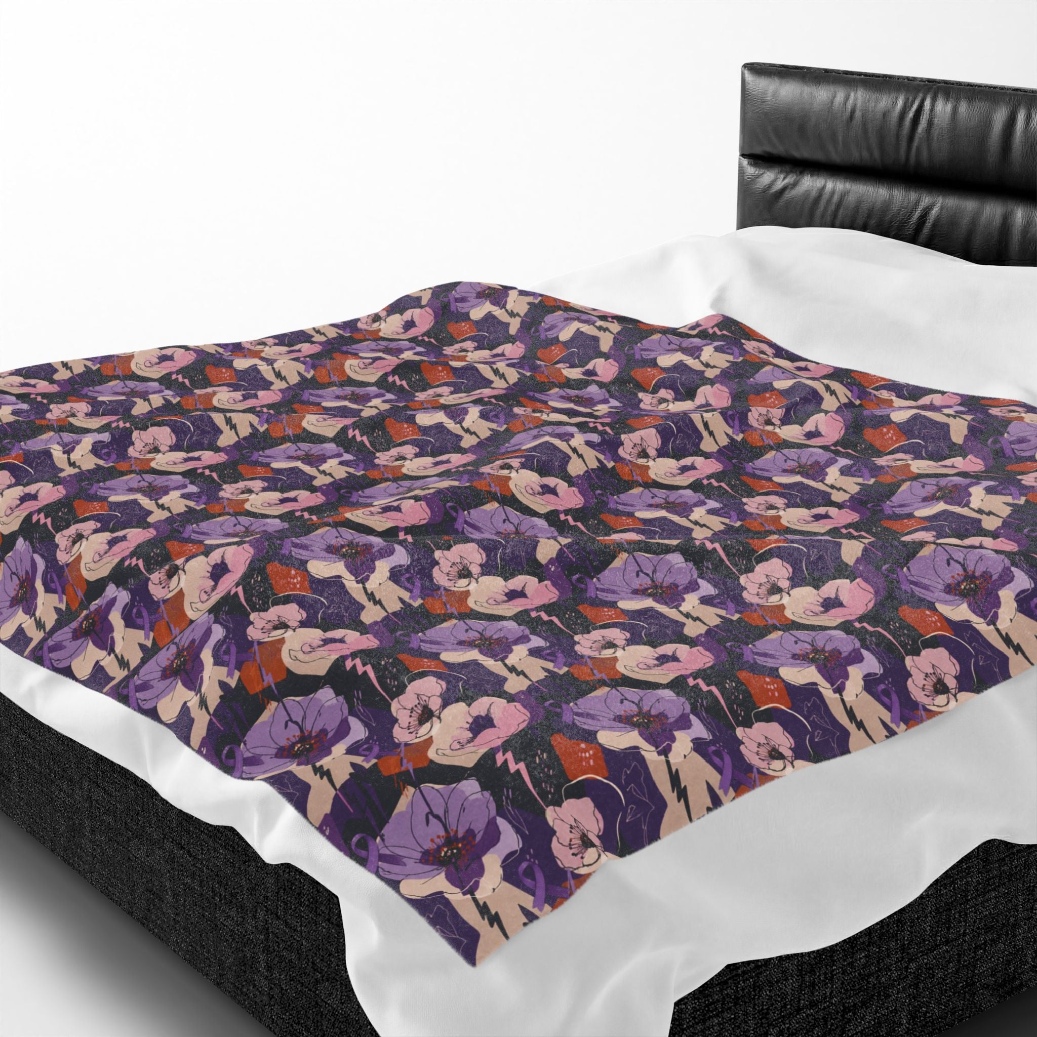 Epilepsy Awareness Floral Plush Blanket | Purple Ribbon Throw Blanket