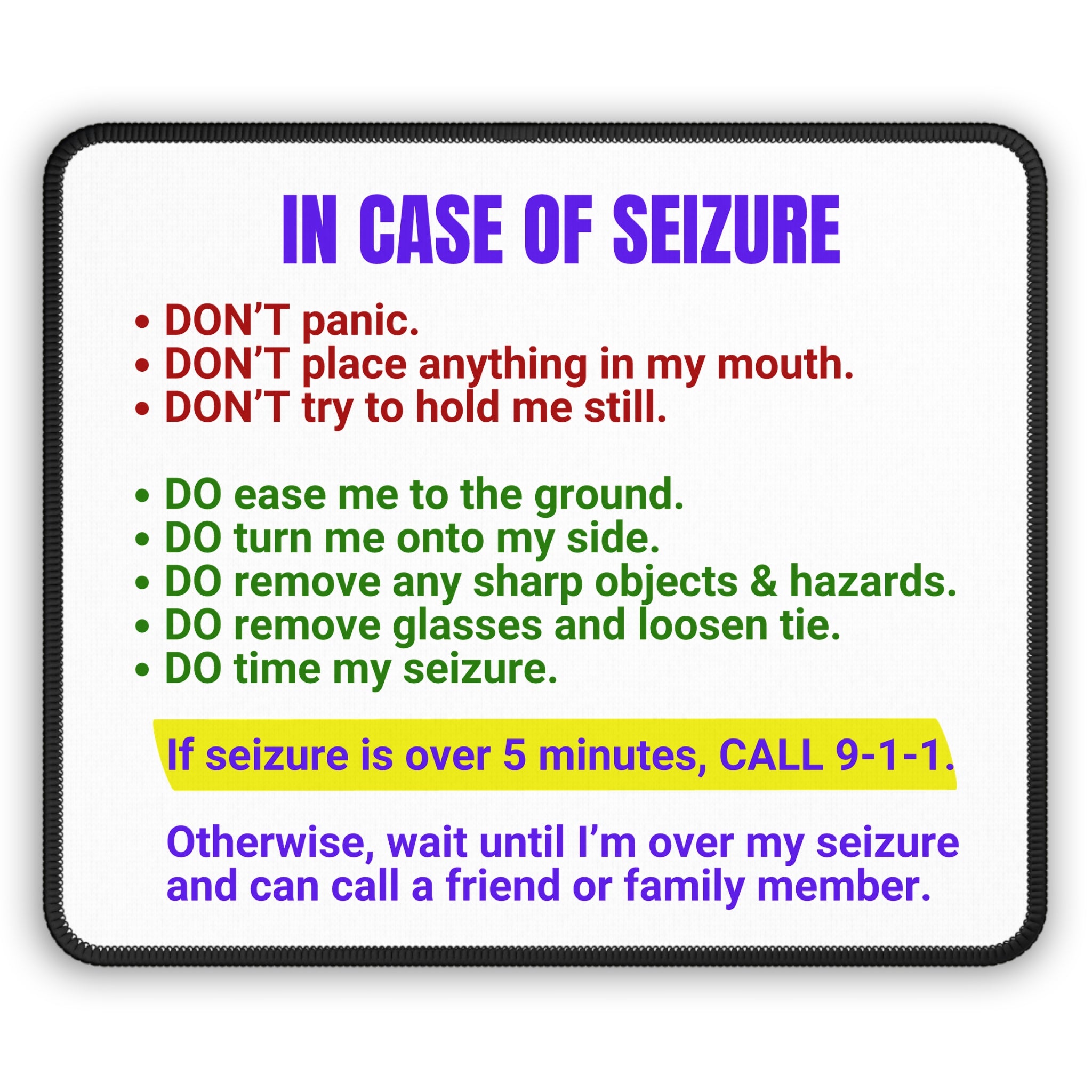 Photo depicting the ​In Case of Seizure Gaming Mouse Pad from EpiAl's Shop.
