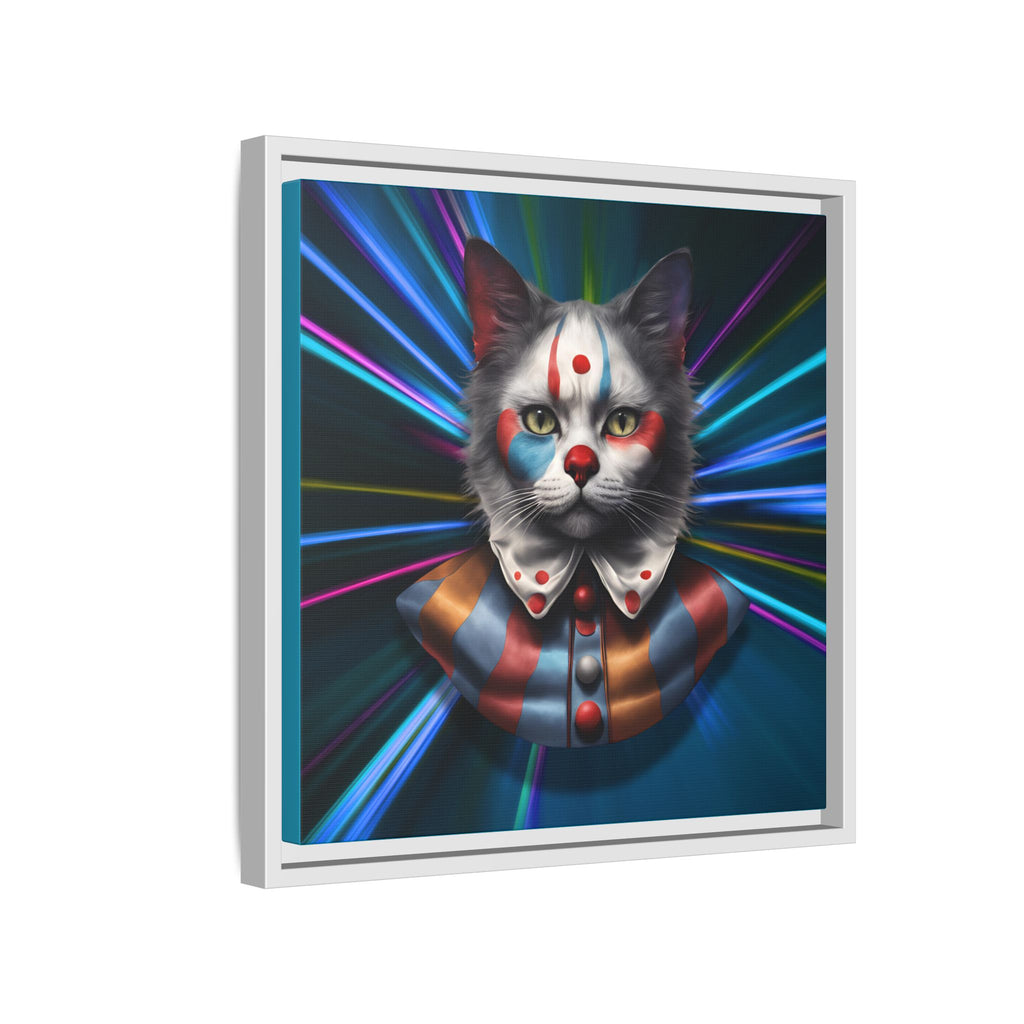 Colorful Cat Clown Framed Canvas Art – Quirky Home Decor for Pet Lovers