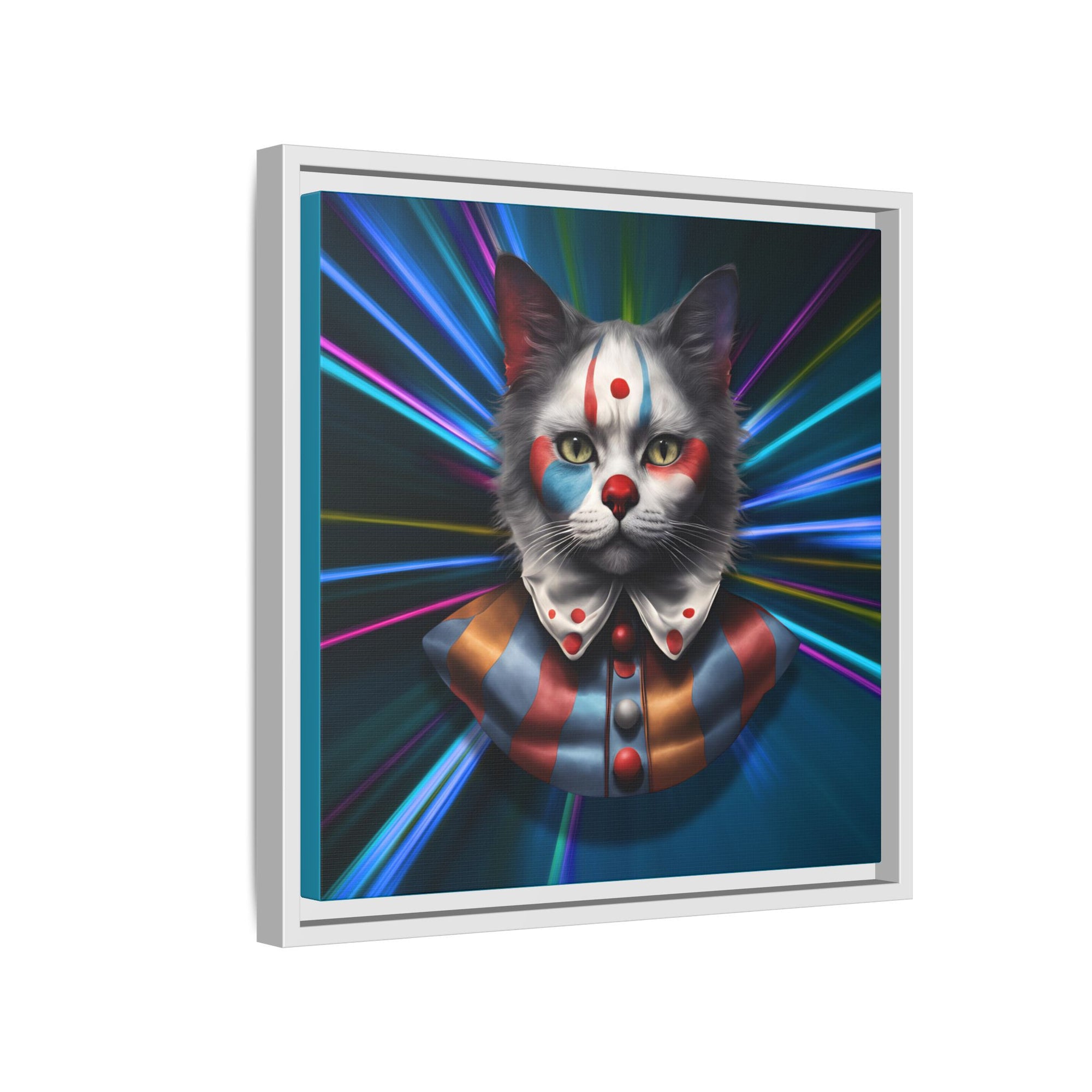 Colorful Cat Clown Framed Canvas Art – Quirky Home Decor for Pet Lovers