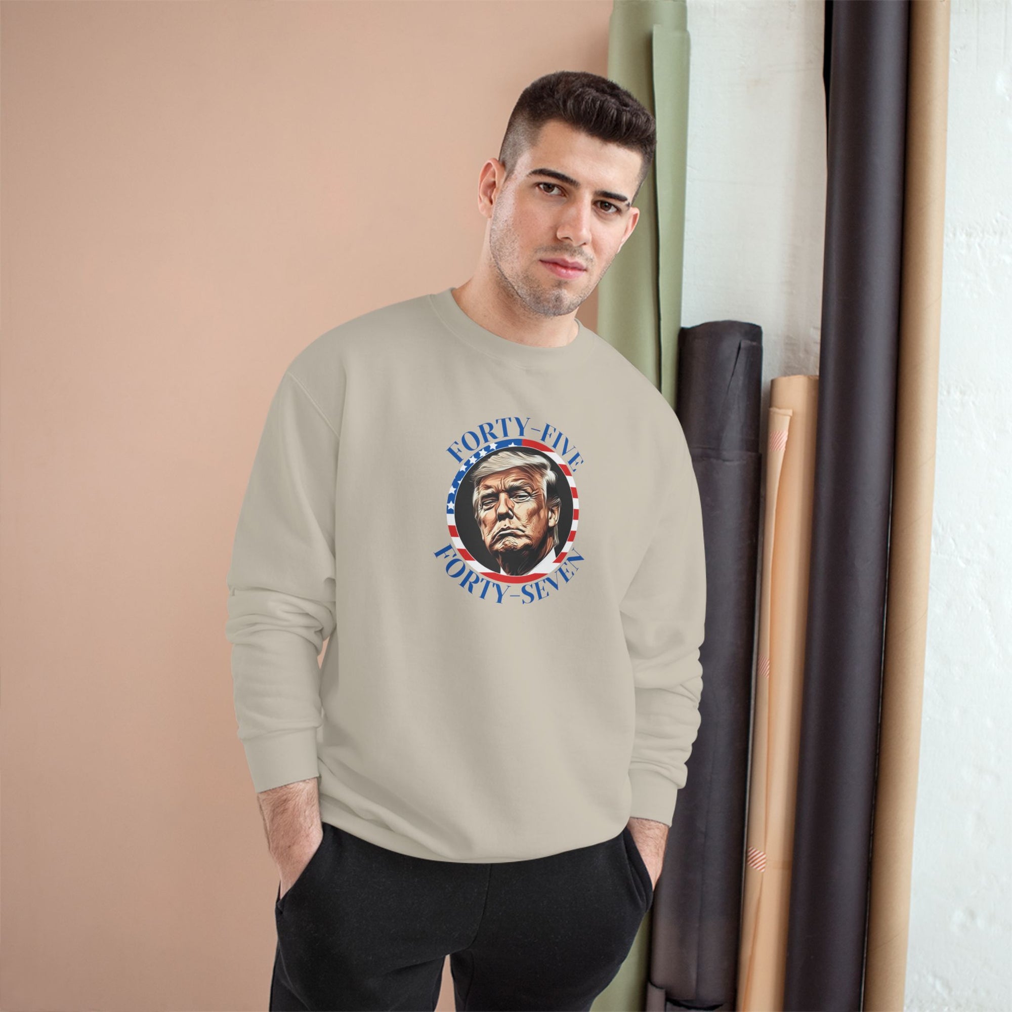 Patriotic Champion Sweatshirt, 45 47 Trump