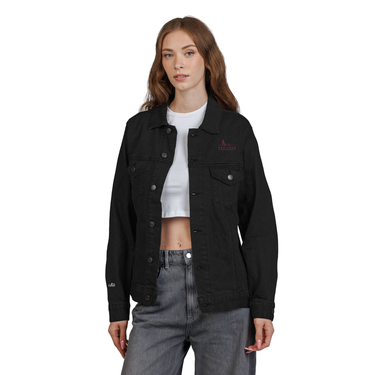 Stylish Cat Lady Extraordinaire Embroidered Denim Jacket
