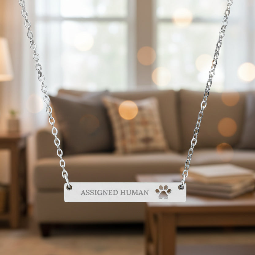 Assigned Human Bar Necklace | Cat Love Engraved Necklace
