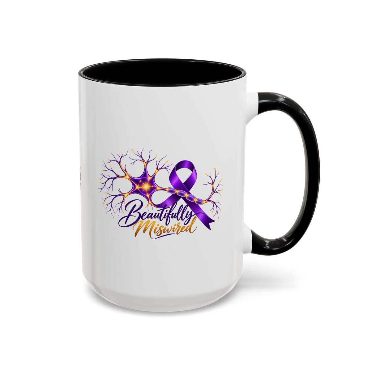 Beautifully Miswired Epilepsy Awareness Ceramic Mug | Purple Ribbon & Neuron Design (11/15oz)