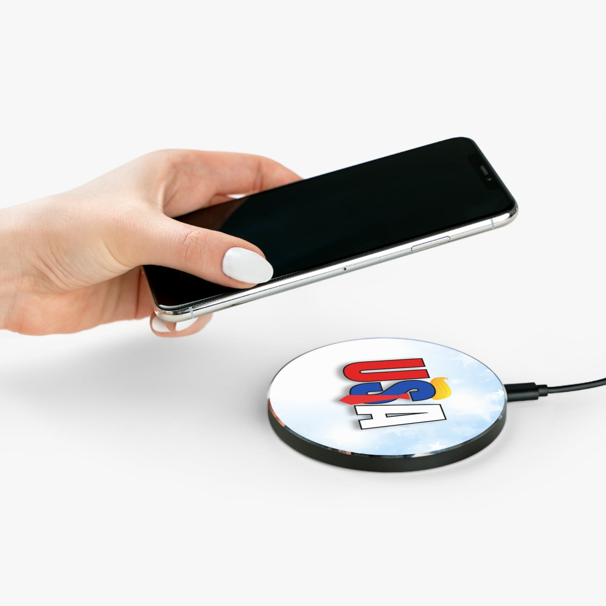 Fast Wireless Charger | USA Theme with Red, Blue & White Design Printify
