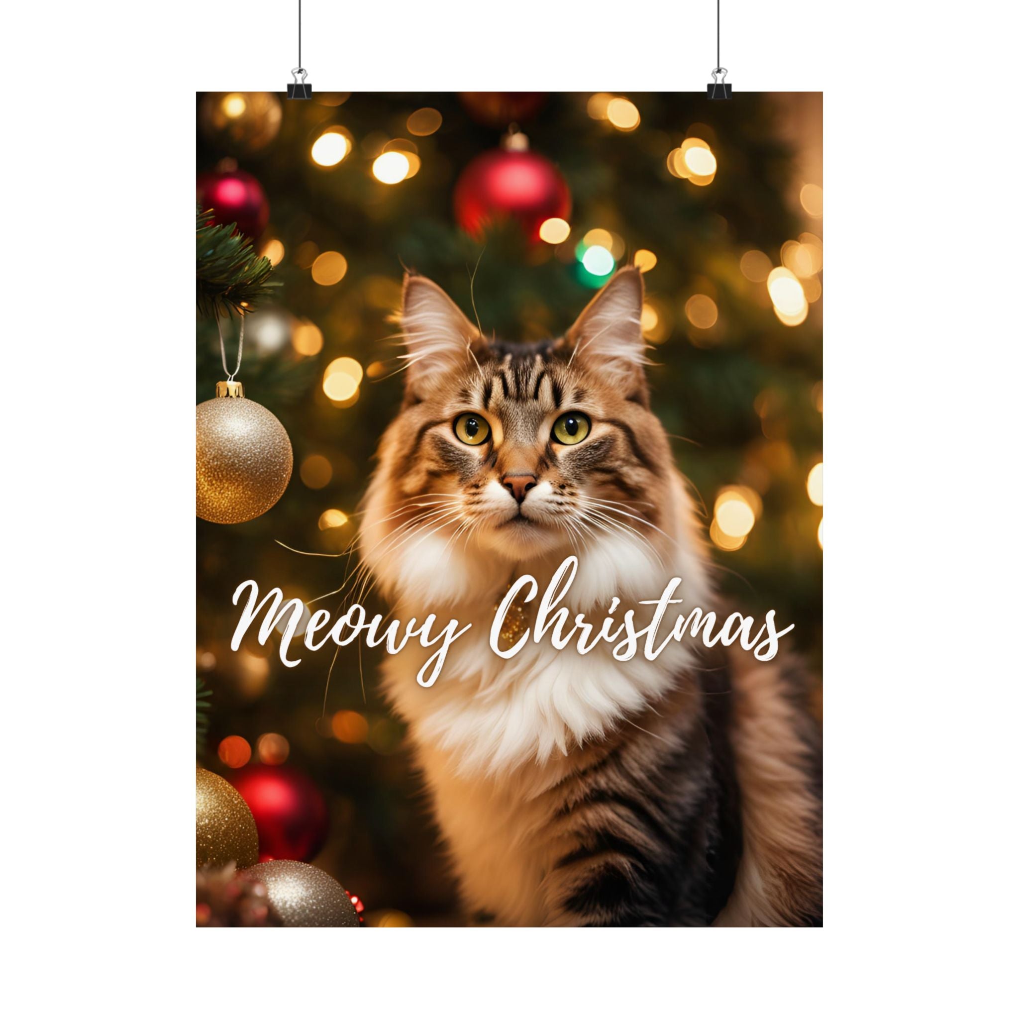 Photo depicting the ​Meowy Christmas Kitty Matte Vertical Posters from EpiAl's Shop.