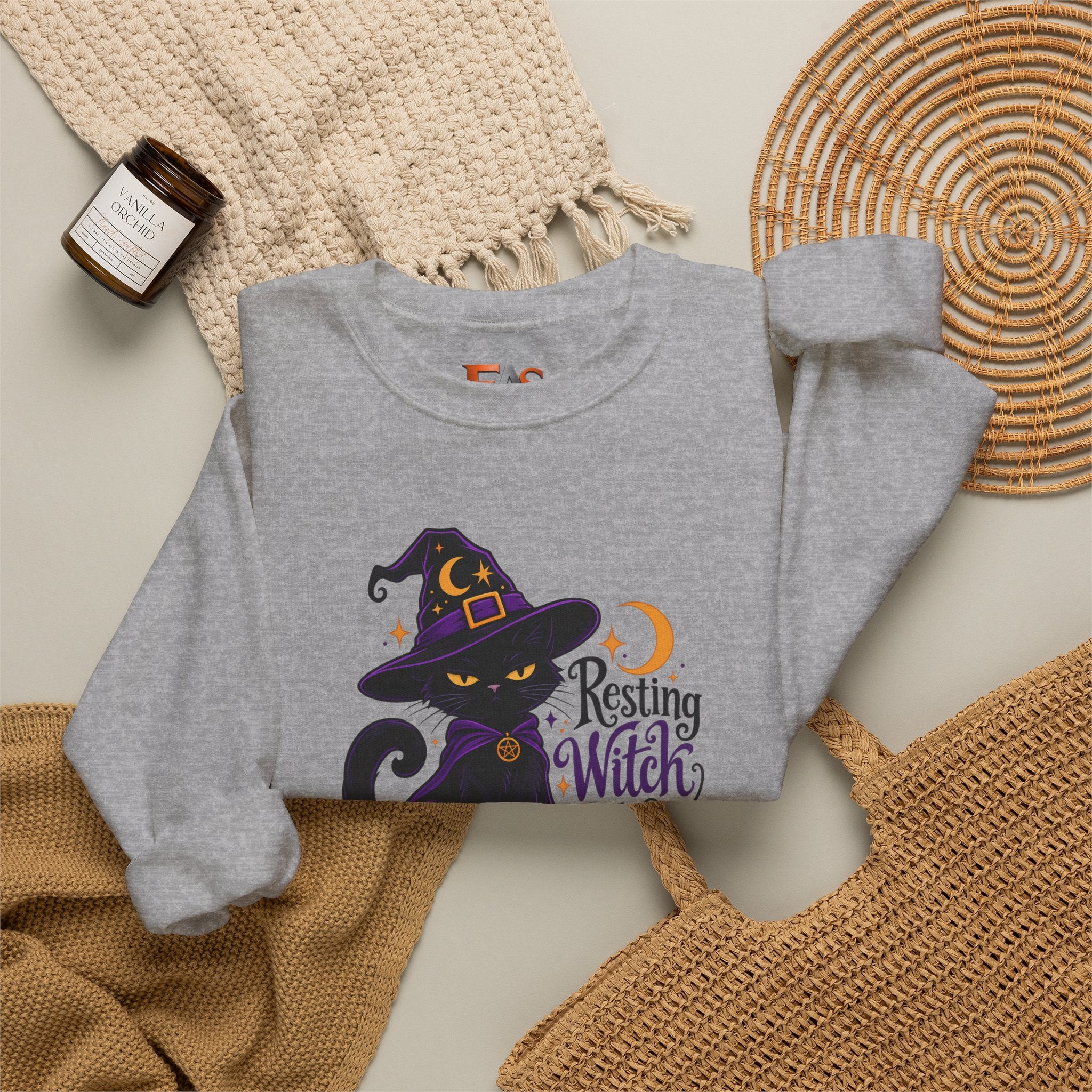 Resting Witch Face Cat Sweatshirt | Halloween Witch Cat Crewneck