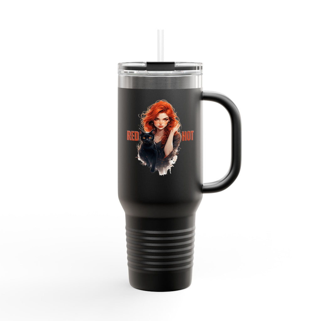 Insulated Travel Mug, Red Hot Vibes, 40oz Coffee Travel Tumbler for Cat Lovers
