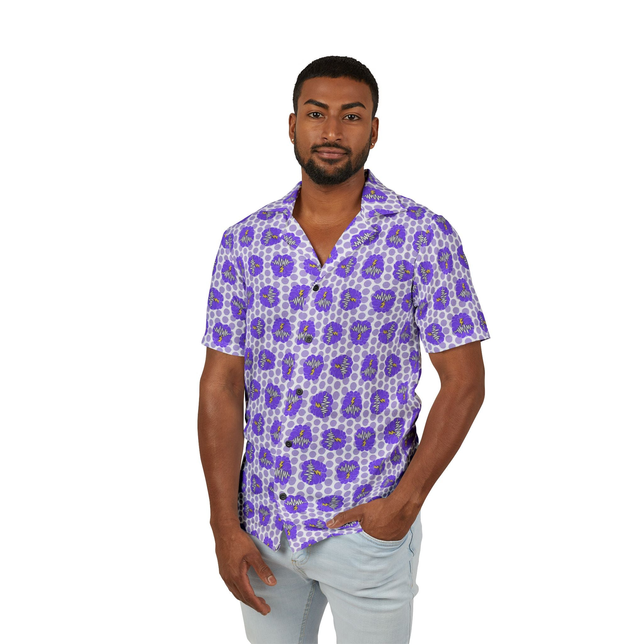 Brain Static Beach Club Camp Shirt | Epilepsy Awareness Button-Up