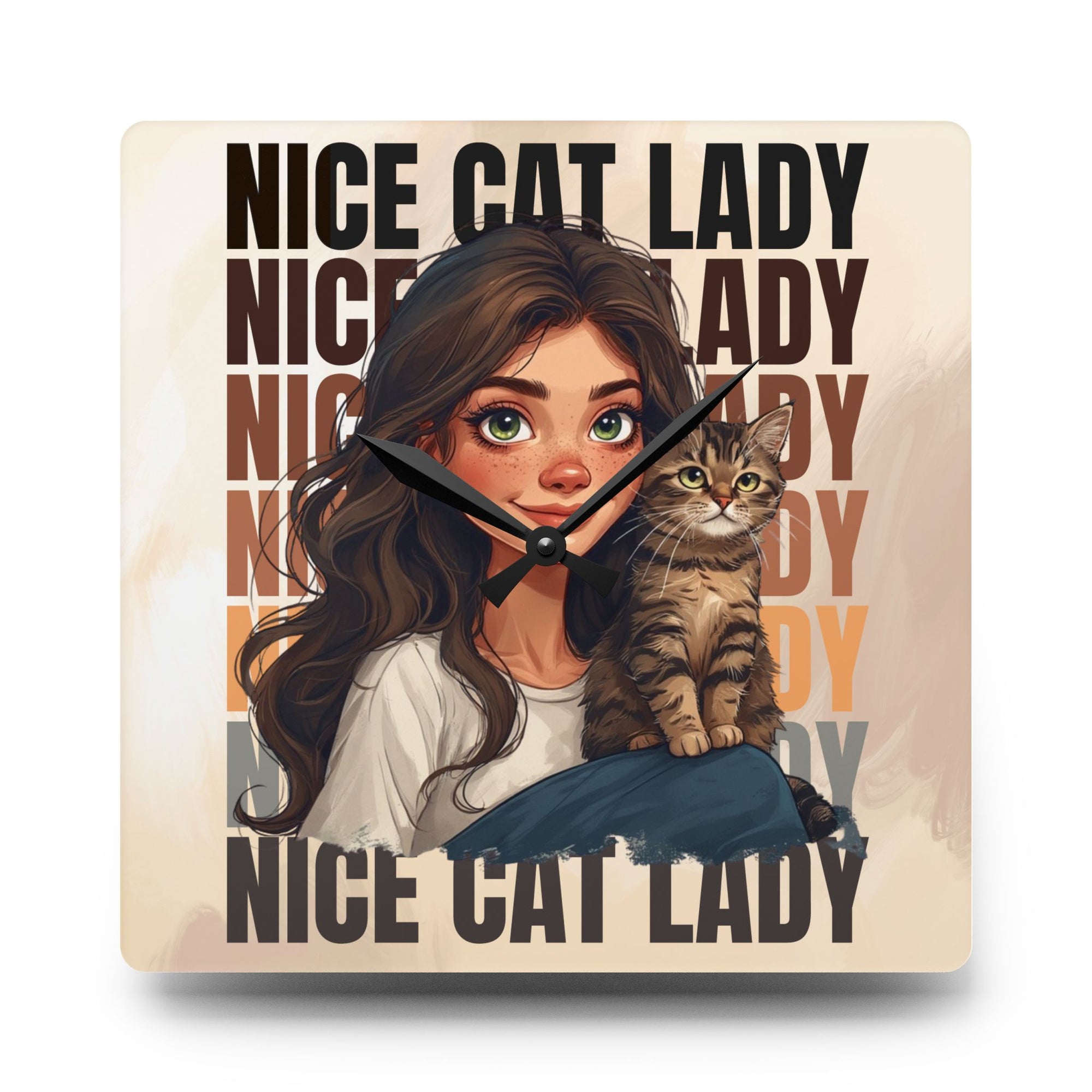 Nice Cat Lady Acrylic Wall Clock, Cute Cat Decor