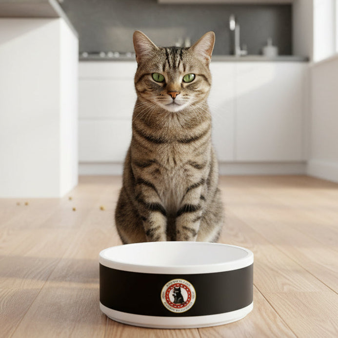 Black Ceramic Pet Bowl with Cat Accepted Emblem — Durable Food & Water Dish for Dogs & Cats