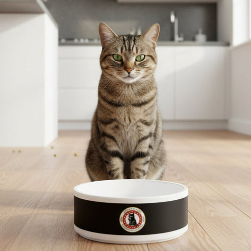 Black Ceramic Pet Bowl with Cat Accepted Emblem — Durable Food & Water Dish for Dogs & Cats