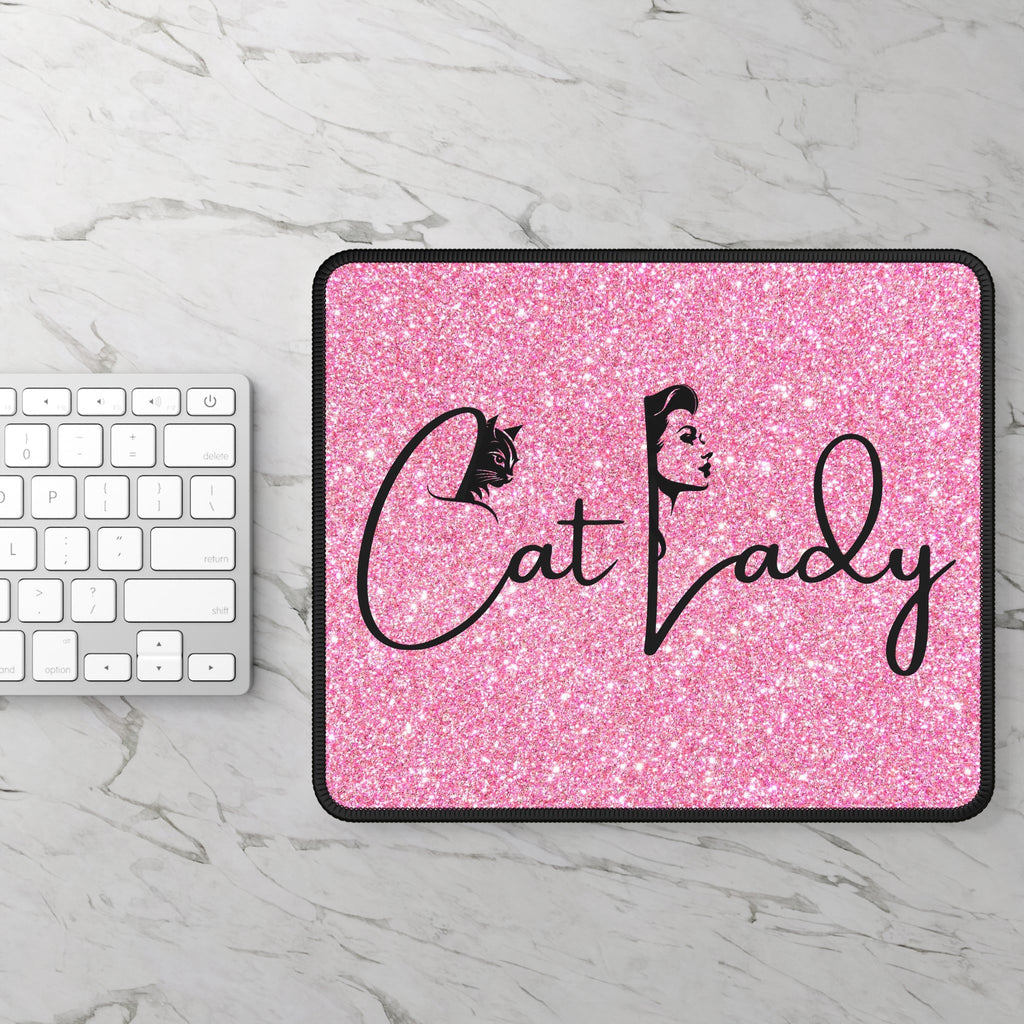 Glittery Cat Lady Gaming Mouse Pad - Perfect for Cat Lovers and Gamers Printify