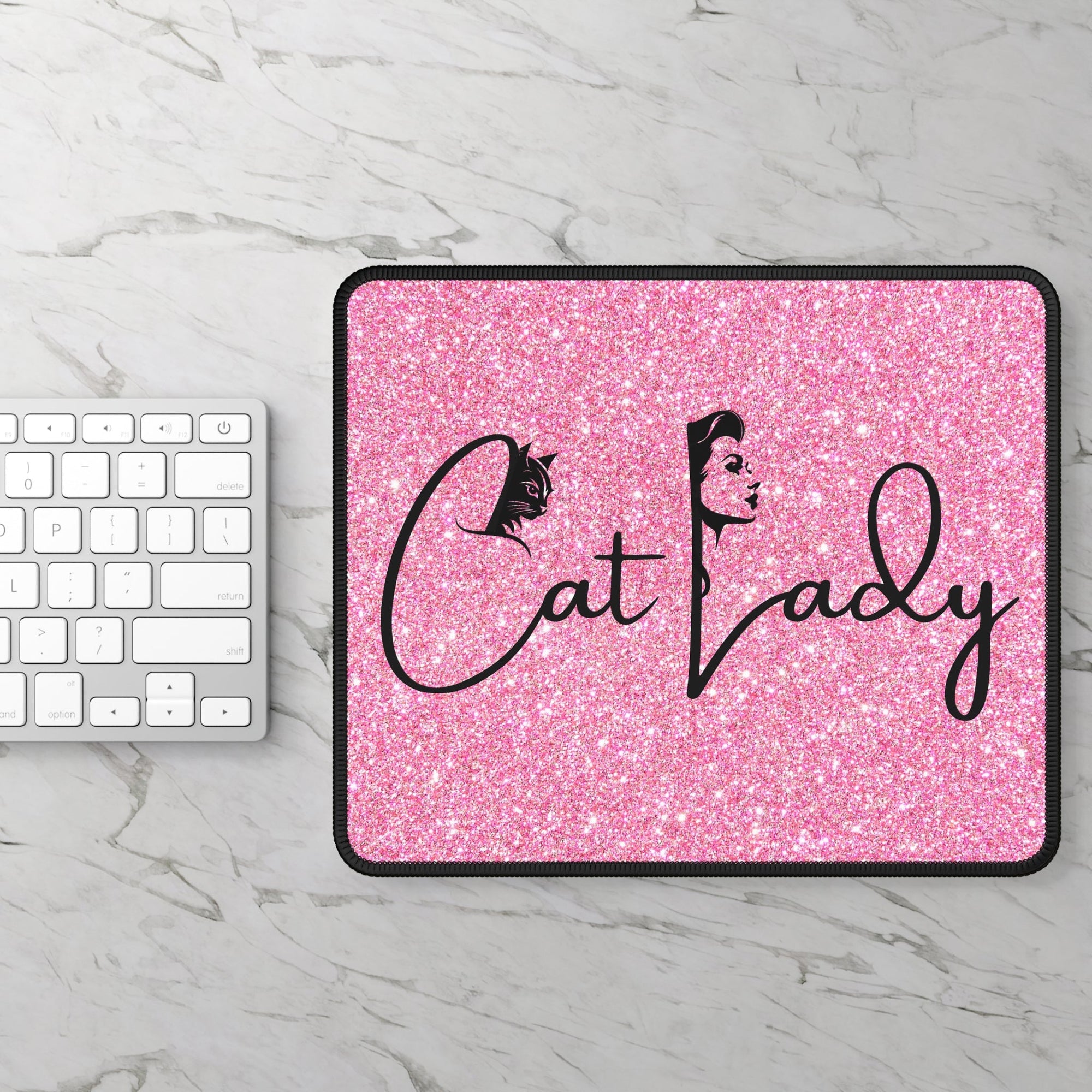 Glittery Cat Lady Gaming Mouse Pad - Perfect for Cat Lovers and Gamers Printify