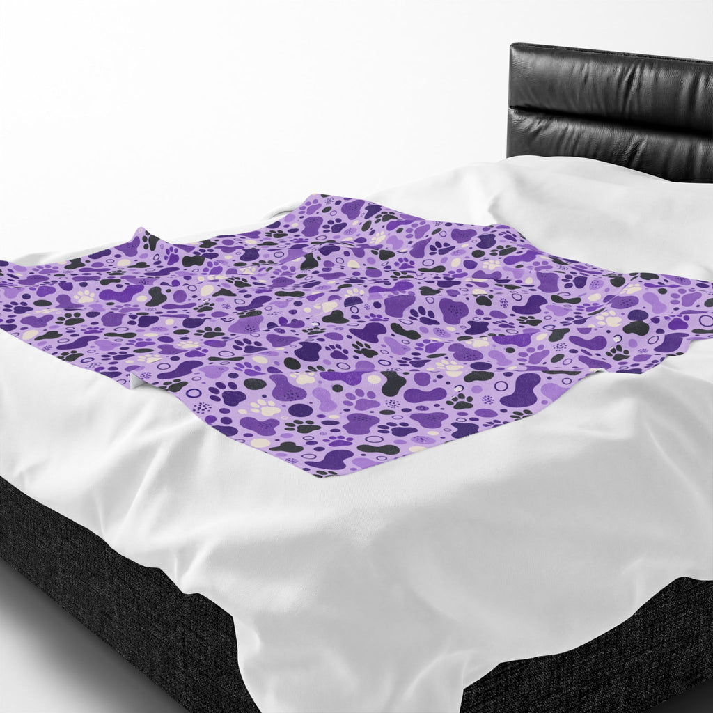Purple Paw Print Plush Blanket | Cat & Dog Lover Cozy Throw Blanket