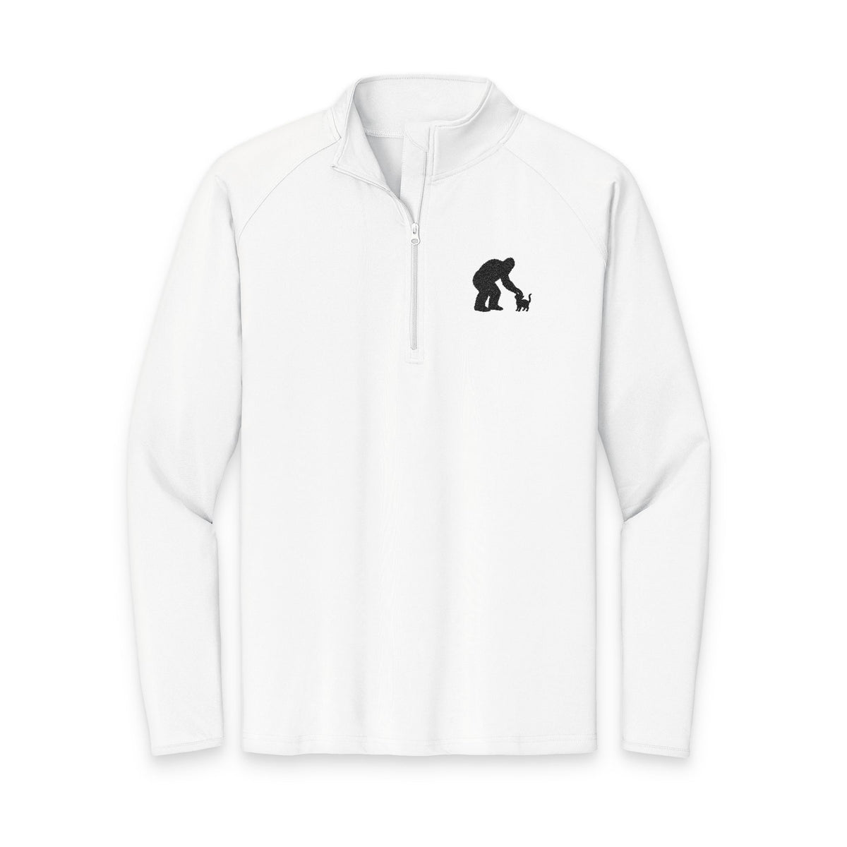 Bigfoot & Cat Embroidered Quarter-Zip Pullover | Sasquatch Cat Shirt