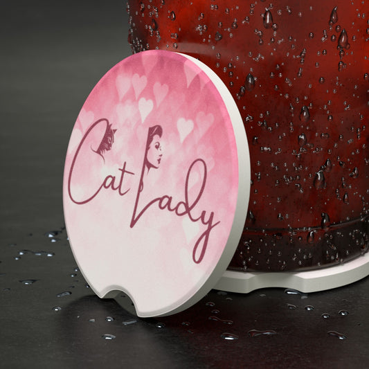Pink Cat Lady Hearts Car Coaster - Fun & Stylish Accessory Printify