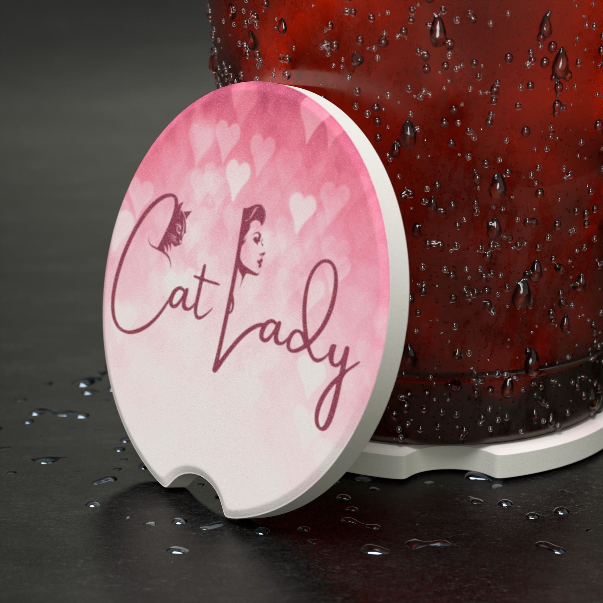 Pink Cat Lady Hearts Car Coaster - Fun & Stylish Accessory Printify