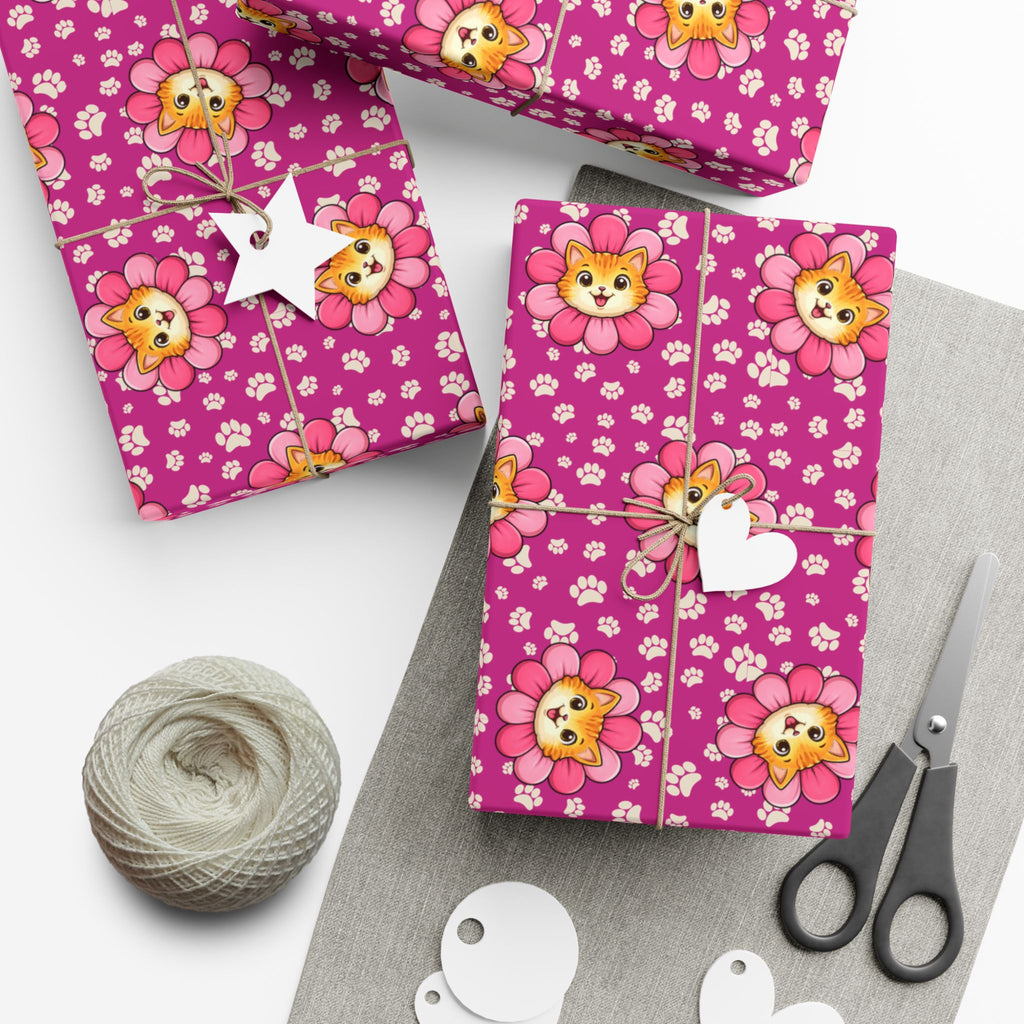 Pink Cat Blossom Gift Wrap | Cute Cat Lover Wrapping Paper