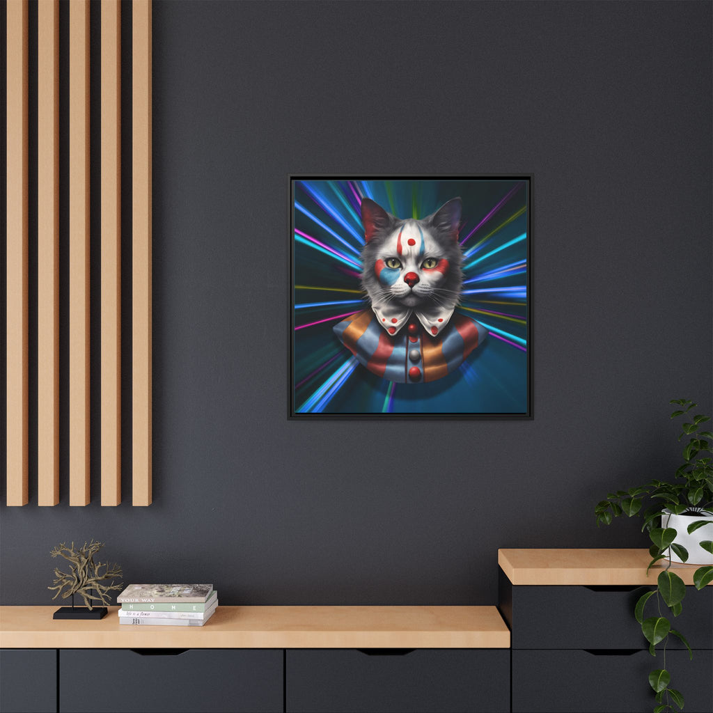Colorful Cat Clown Framed Canvas Art – Quirky Home Decor for Pet Lovers