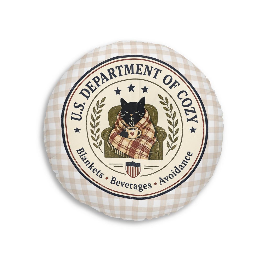 U.S. Department of Cozy Round Floor Pillow | Cozy Cat Gingham Cushion