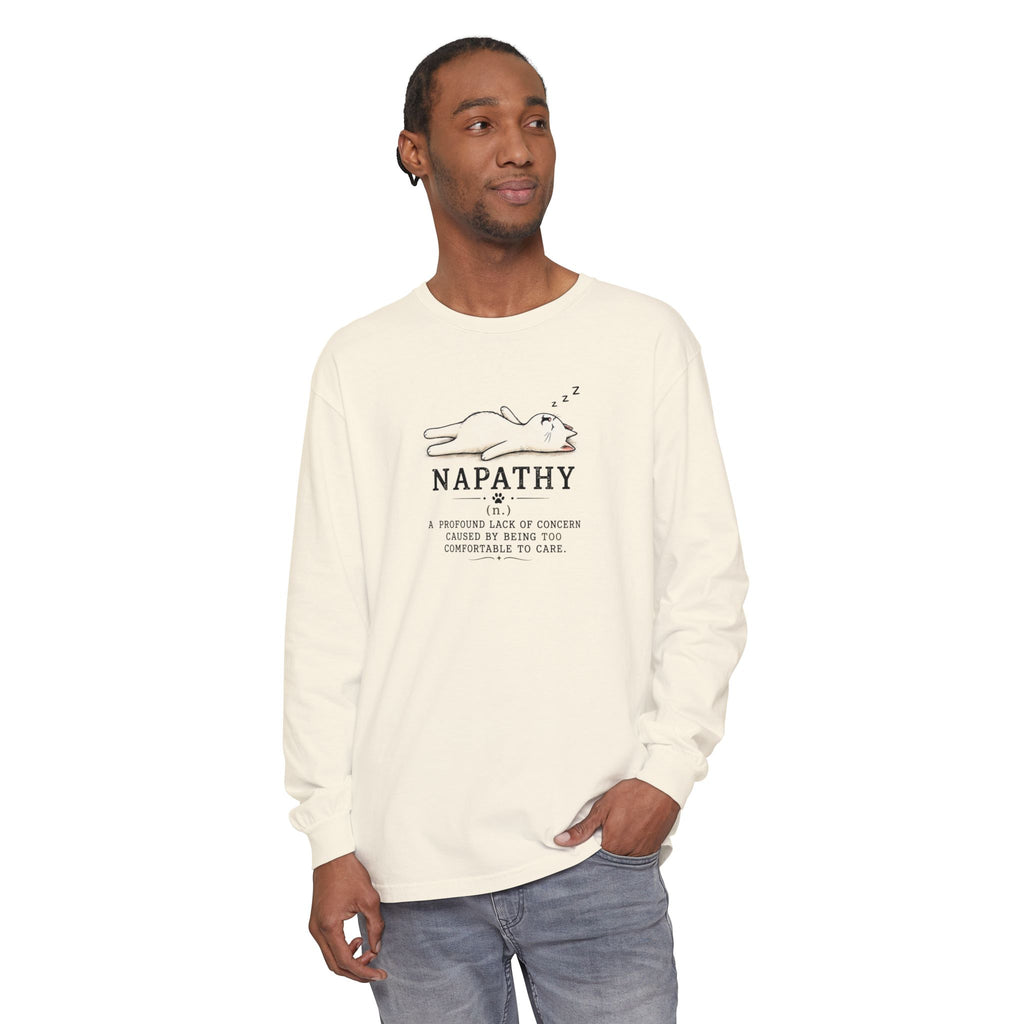 Napathy Cat Long Sleeve Shirt | Funny Sleepy Cat Graphic Tee