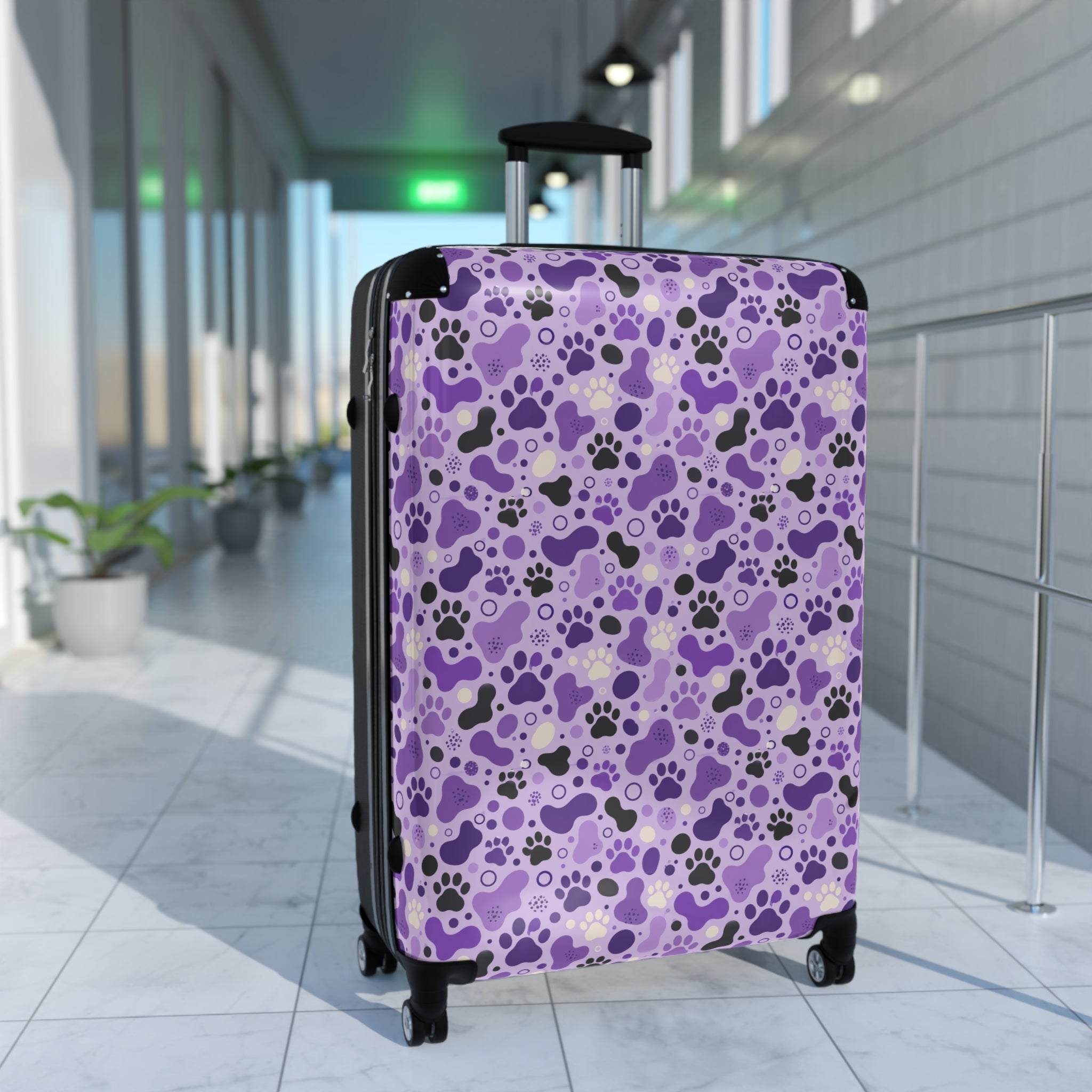 Purple Cat Paw Print Hard-Shell Suitcase | Abstract Cat Lover Luggage